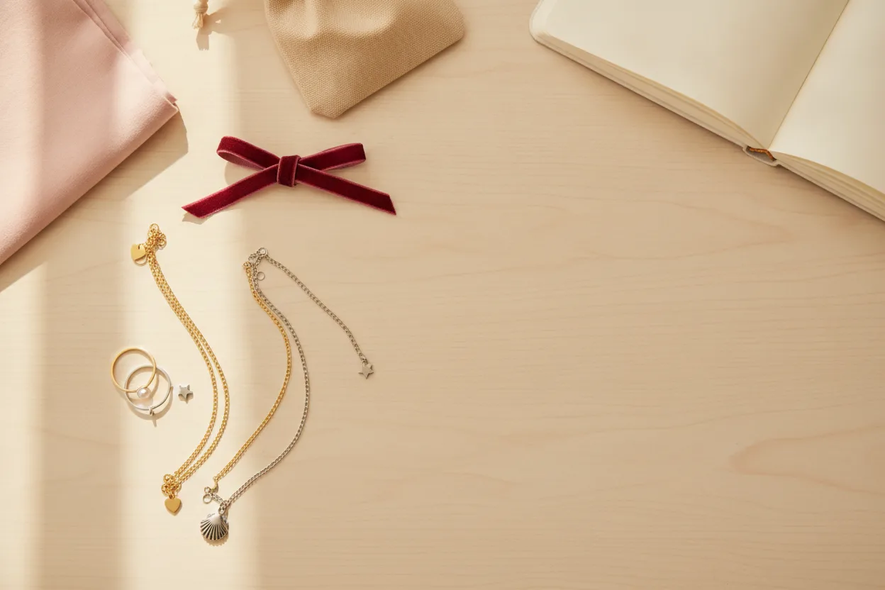 Een goudkleurige en een zilverkleurige ketting die samen voor een boog hangen