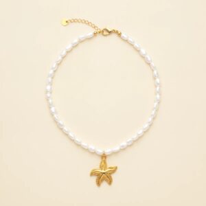 Beach parel ketting - parel goudkleurig