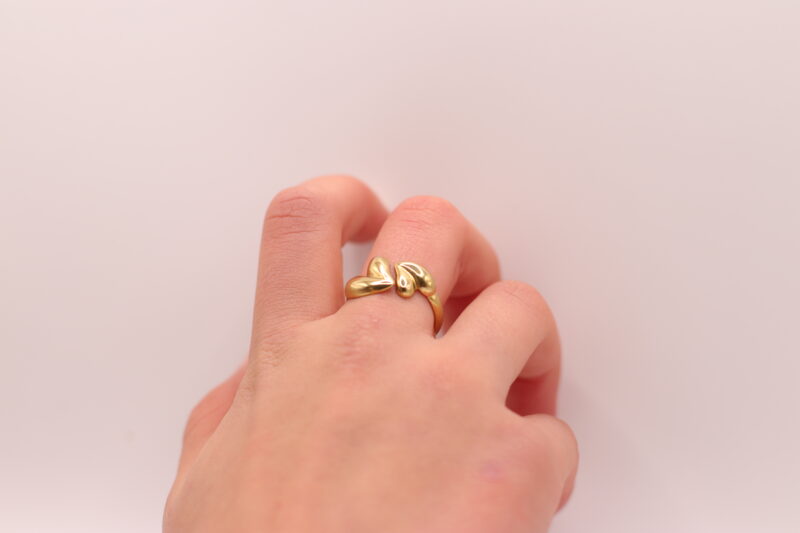 Open ring met 2 hartjes (goud of zilver)