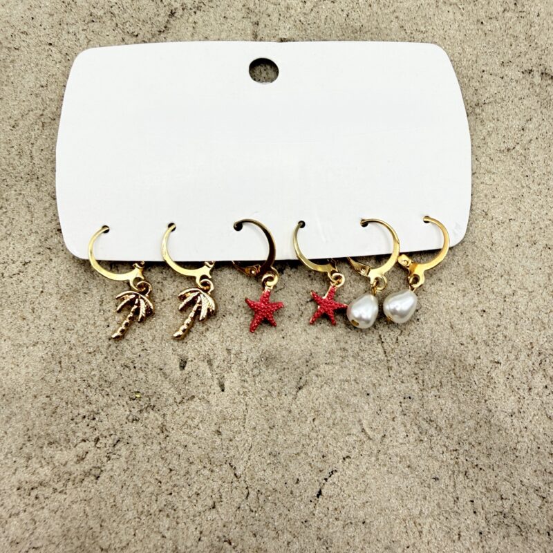 img_1291 Setje beach oorbellen: palmboom, ster en parel