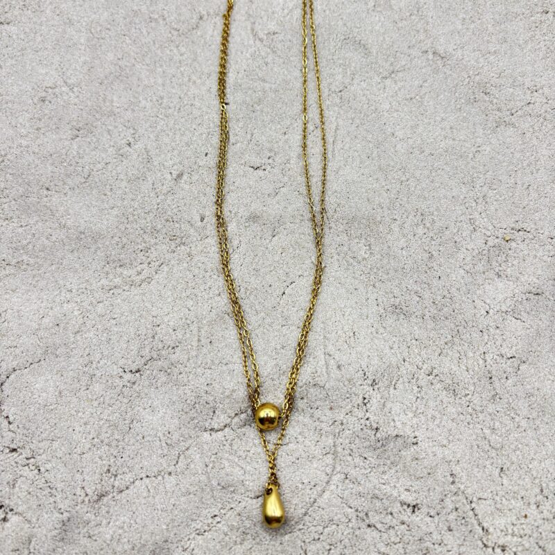 img_4590 Dubbele ketting met druppel hangers - goudkleurig