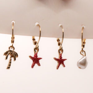 Setje beach oorbellen: palmboom, ster en parel