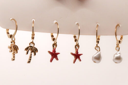 Setje beach oorbellen: palmboom, ster en parel