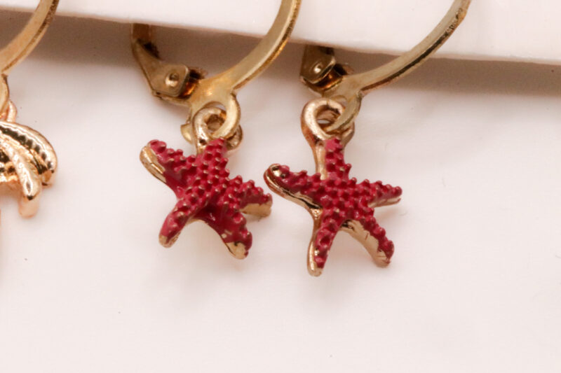 Setje beach oorbellen: palmboom, ster en parel