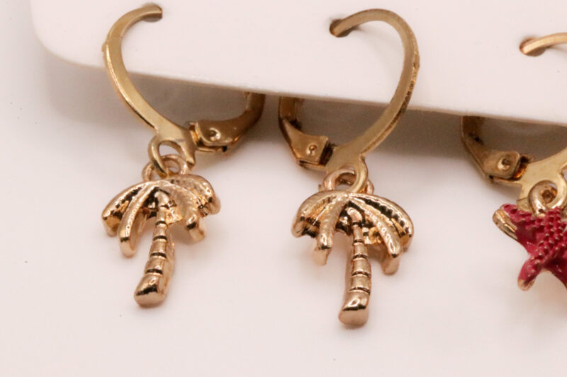 Setje beach oorbellen: palmboom, ster en parel